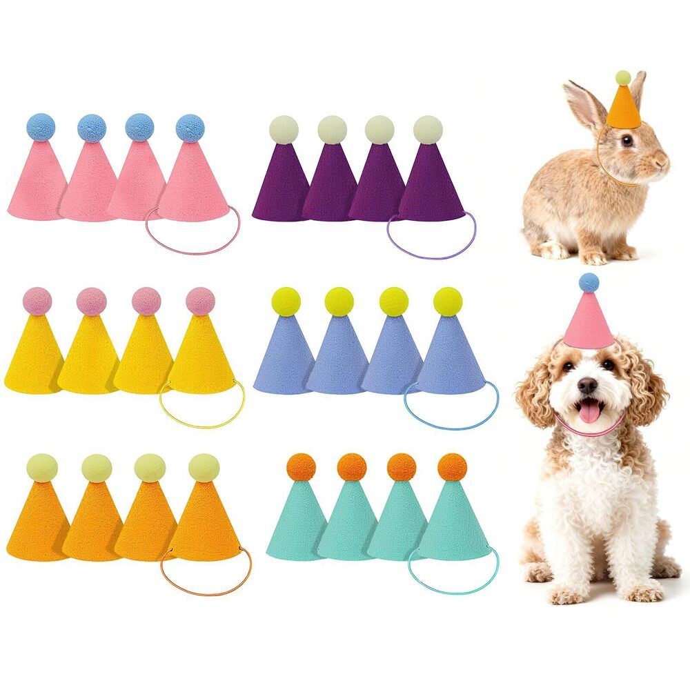 7544 24Pcs Mini Party Hats Stuffed Animals – Colorful Cone Hats